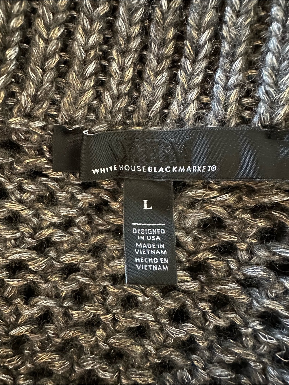 White House Black Market Large Gray Metallic Open Knit Zip Front Sweater - Picture 5 of 6